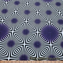 Psychedelic Optical Illusion Geometric Fabric – Black, White & Purple Burst Print by The Yard @flukyfabrics