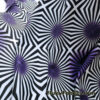 Psychedelic Optical Illusion Geometric Fabric – Black, White & Purple Burst Print