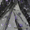 Purple and Silver Foil Stars on 2-Way Stretch Black Mesh Fabric