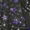 Purple and Silver Foil Stars on 2-Way Stretch Black Mesh Fabric