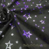 Purple and Silver Foil Stars on 2-Way Stretch Black Mesh Fabric