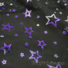 Purple and Silver Foil Stars on 2-Way Stretch Black Mesh Fabric