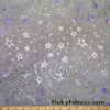 Purple and Silver Foil Stars on 2-Way Stretch Black Mesh Fabric