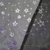 Purple and Silver Foil Stars on 2-Way Stretch Black Mesh Fabric