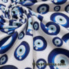 Evil Eye Nazar Print Fabric – Navy, Royal & Light Blue Eyes on White 4-way Stretch Poly Spandex