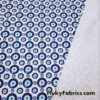 Evil Eye Nazar Print Fabric – Navy, Royal & Light Blue Eyes on White 4-way Stretch Poly Spandex