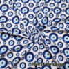 Evil Eye Nazar Print Fabric – Navy, Royal & Light Blue Eyes on White 4-way Stretch Poly Spandex