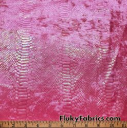 Iridescent on Pink Exotic Dragon Scales Iridescent Metallic Foil on Crushed Pink Ice Velvet 4-Way Stretch Fabric by the Yard @FlukyFabrics