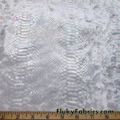 Iridescent on White Exotic Dragon Scales Iridescent Metallic Foil on Crushed Ice Velvet 4-Way Stretch Fabric