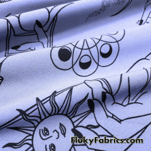 Rich Lavender Mist Pebble Crepe de Chine Fabric – Mystical Magical Spiritual Print