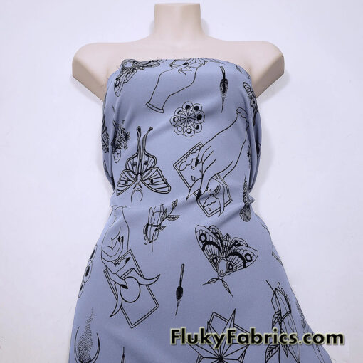 Rich Lavender Mist Pebble Crepe de Chine Fabric – Mystical Magical Spiritual Print