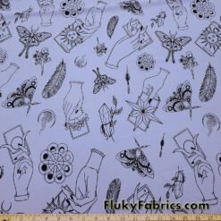 Rich Lavender Mist Pebble Crepe de Chine Fabric - Mystical Magical Spiritual Print - 100% Polyester @flukyfabrics