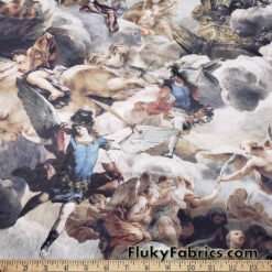Renaissance Painting Style Poly Spandex Fabric – Celestial Archangels and Cherubs