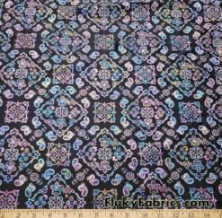Rainbow Metallic Foil Bandana Print on Black 4-Way Stretch Spandex Fabric @flukyfabrics