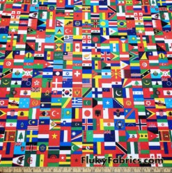 Flags of the World Print – 4-Way Stretch White Nylon Spandex Fabric