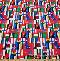 Flags of the World Print – 4-Way Stretch White Nylon Spandex Fabric @flukyfabrics