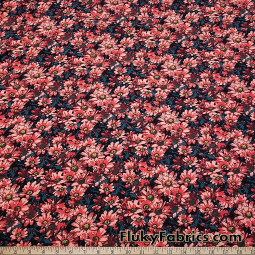 Floral Cotton Spandex Jersey Knit – Salmon Teal Orange Black 4-Way Stretch Knit Fabric