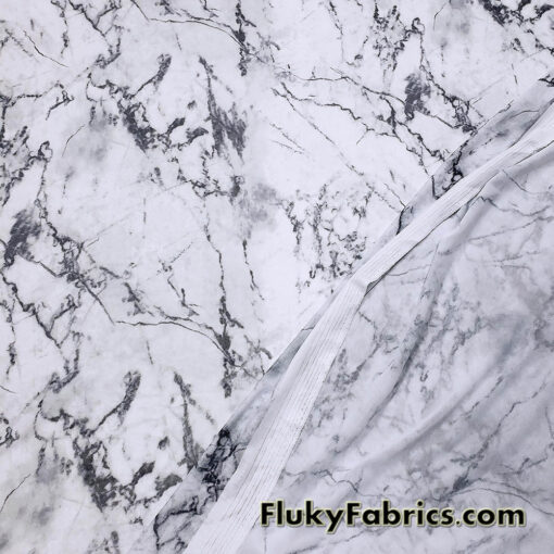 Marble Print Power Mesh White Gray Black 4-Way Stretch Sheer Spandex Fabric
