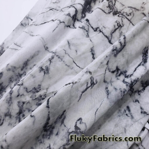 Marble Print Power Mesh White Gray Black 4-Way Stretch Sheer Spandex Fabric