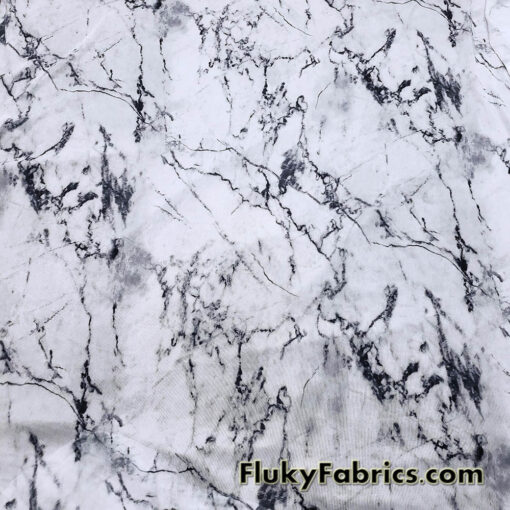 Marble Print Power Mesh White Gray Black 4-Way Stretch Sheer Spandex Fabric