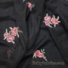 Pink Embroidered Roses Mesh Fabric – 2-Way Stretch Black Sheer Poly Spandex @flukyfabrics