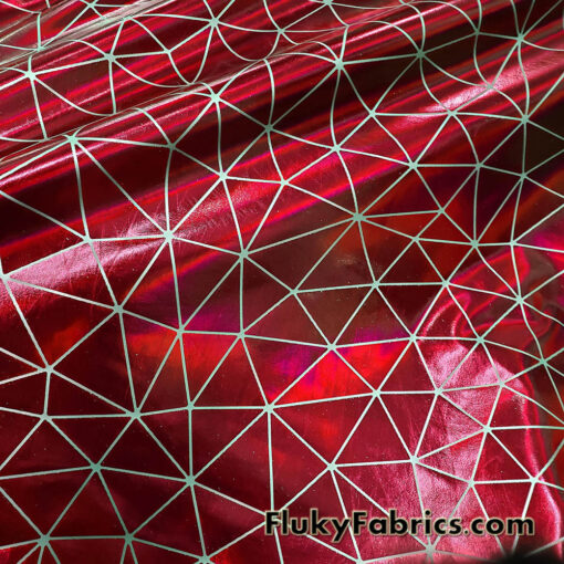 Shattered Glass Red Metallic Foil 4-Way Stretch Nylon Spandex Fabric