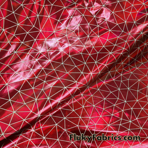 Shattered Glass Red Metallic Foil 4-Way Stretch Nylon Spandex Fabric