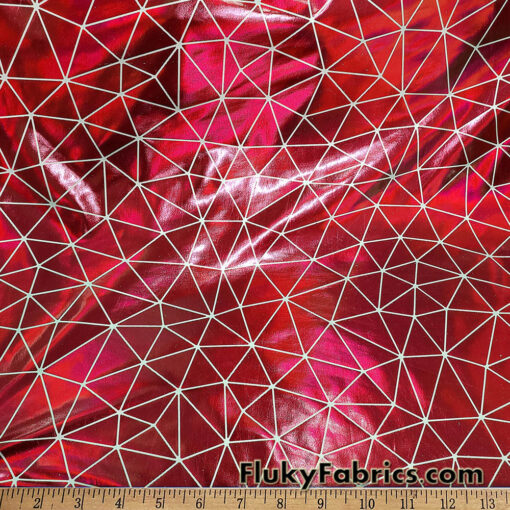 Shattered Glass Red Metallic Foil 4-Way Stretch Nylon Spandex Fabric