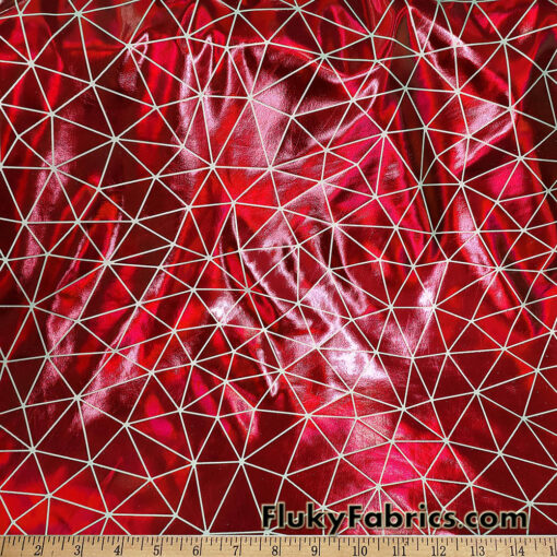 Shattered Glass Red Metallic Foil 4-Way Stretch Nylon Spandex Fabric
