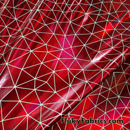 Shattered Glass Red Metallic Foil 4-Way Stretch Nylon Spandex Fabric