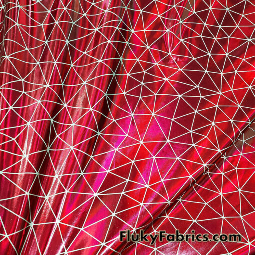 Shattered Glass Red Metallic Foil 4-Way Stretch Nylon Spandex Fabric