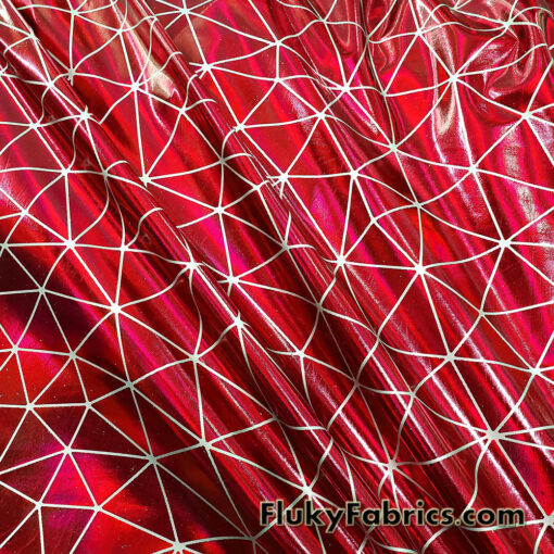 Shattered Glass Red Metallic Foil 4-Way Stretch Nylon Spandex Fabric