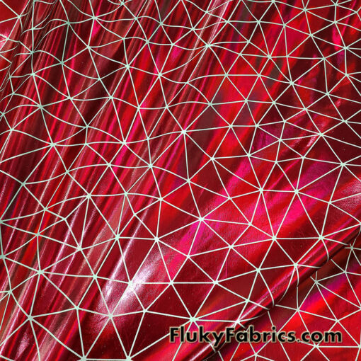 Shattered Glass Red Metallic Foil 4-Way Stretch Nylon Spandex Fabric