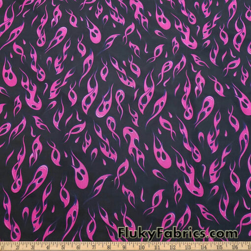 Hot Pink Flame Print Power Mesh Fabric 4-Way Stretch Nylon Spandex