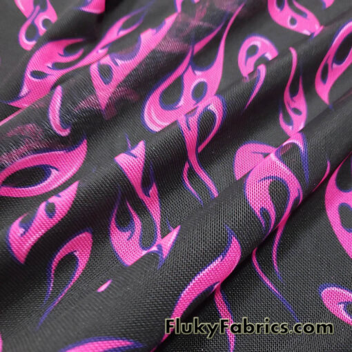 Hot Pink Flame Print Power Mesh Fabric 4-Way Stretch Nylon Spandex