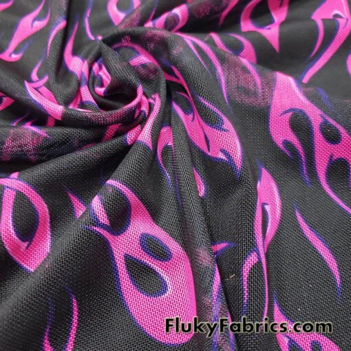 Hot Pink Flame Print Power Mesh Fabric 4-Way Stretch Nylon Spandex