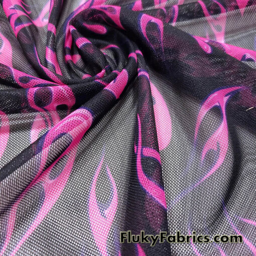 Hot Pink Flame Print Power Mesh Fabric 4-Way Stretch Nylon Spandex