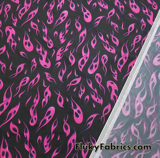 Hot Pink Flame Print Power Mesh Fabric 4-Way Stretch Nylon Spandex