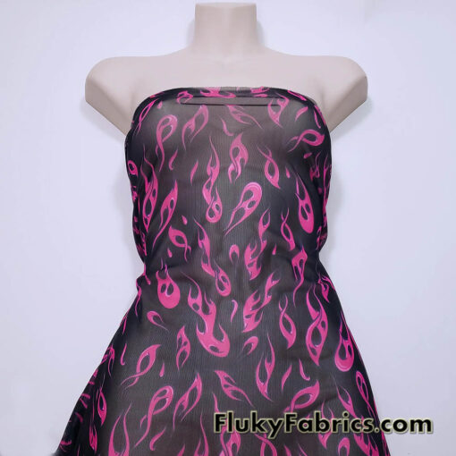 Hot Pink Flame Print Power Mesh Fabric 4-Way Stretch Nylon Spandex