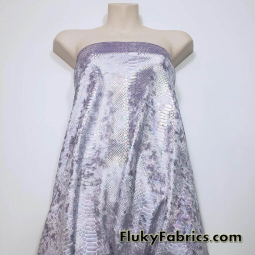 Iridescent Metallic Exotic Dragon Scales on Lilac Crushed Ice Velvet Fabric