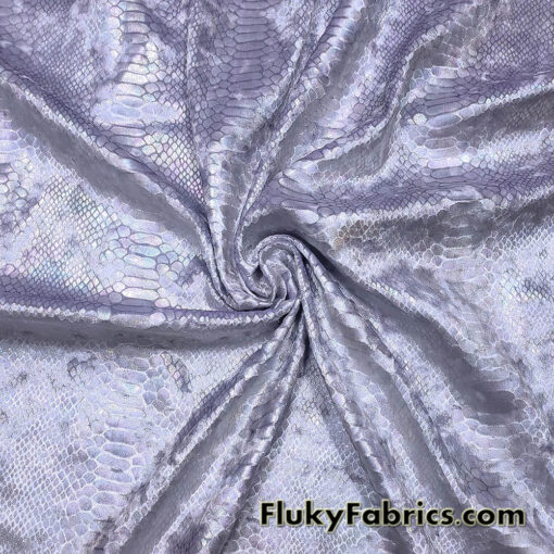 Iridescent Metallic Exotic Dragon Scales on Lilac Crushed Ice Velvet Fabric