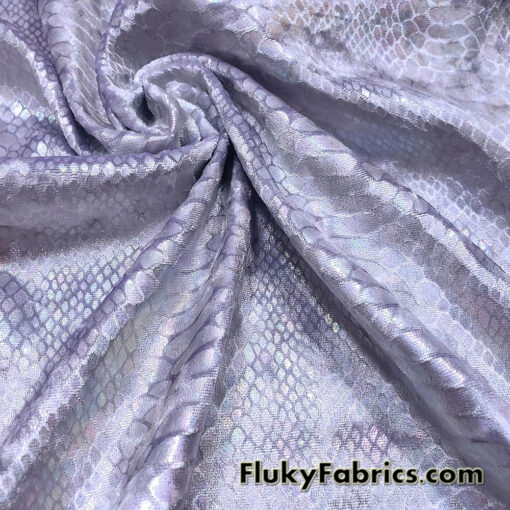 Iridescent Metallic Exotic Dragon Scales on Lilac Crushed Ice Velvet Fabric