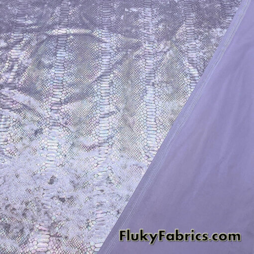 Iridescent Metallic Exotic Dragon Scales on Lilac Crushed Ice Velvet Fabric