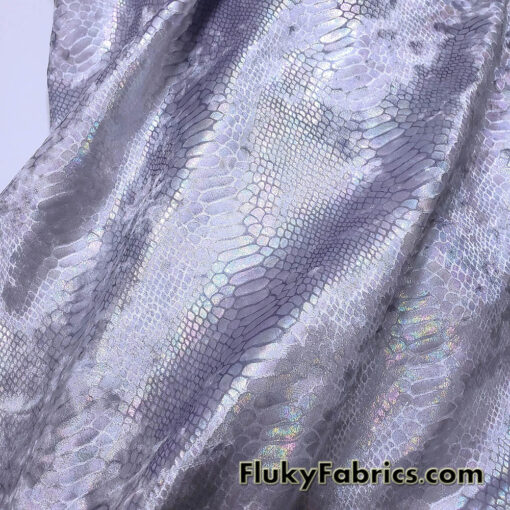 Iridescent Metallic Exotic Dragon Scales on Lilac Crushed Ice Velvet Fabric