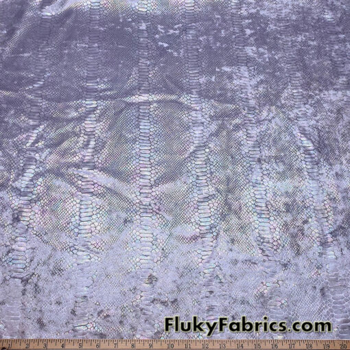 Iridescent Metallic Exotic Dragon Scales on Lilac Crushed Ice Velvet Fabric