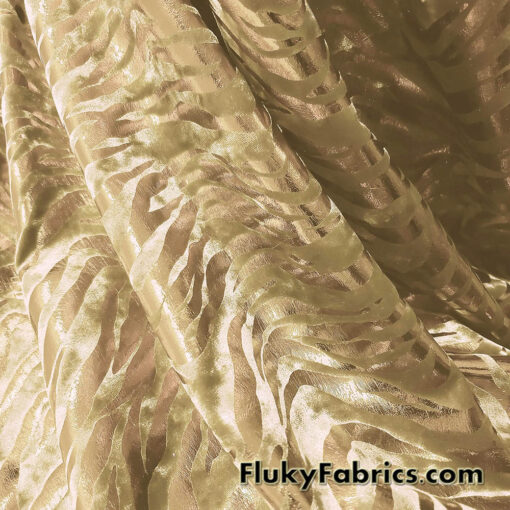 Zebra/Tiger Gold Metallic Foil on Gold Crushed Velvet Fabric