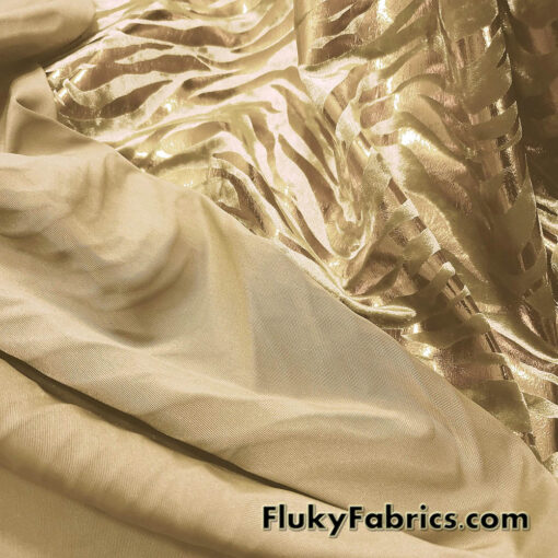 Zebra/Tiger Gold Metallic Foil on Gold Crushed Velvet Fabric