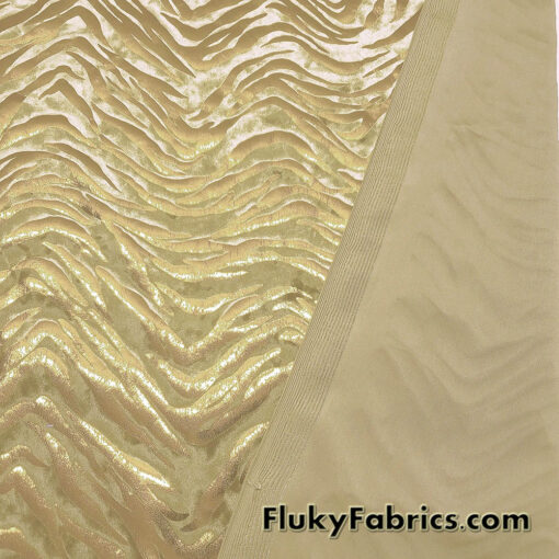 Zebra/Tiger Gold Metallic Foil on Gold Crushed Velvet Fabric