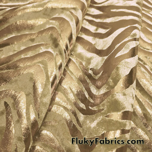 Zebra/Tiger Gold Metallic Foil on Gold Crushed Velvet Fabric