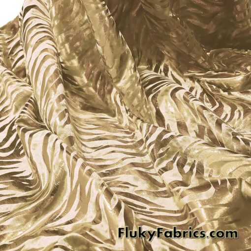 Zebra/Tiger Gold Metallic Foil on Gold Crushed Velvet Fabric